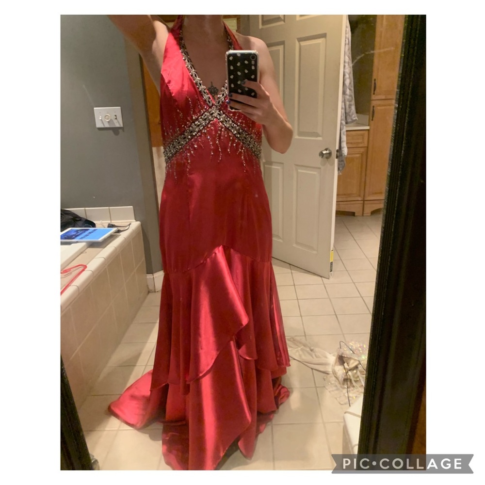 Pink halter prom dress